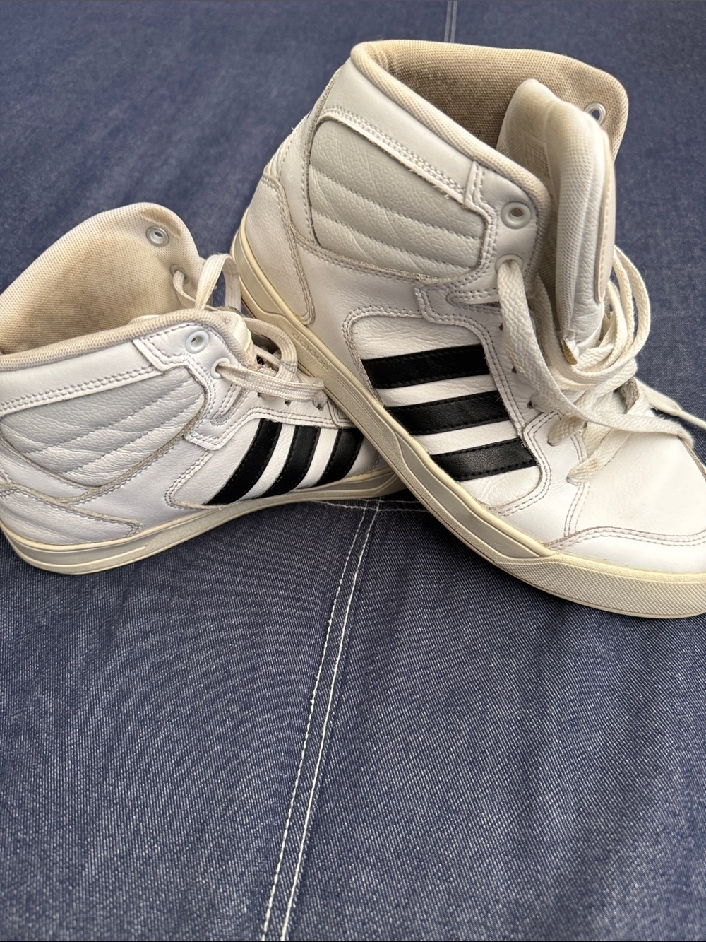 adidas White High-Top Sneakers with Black Three Stripes